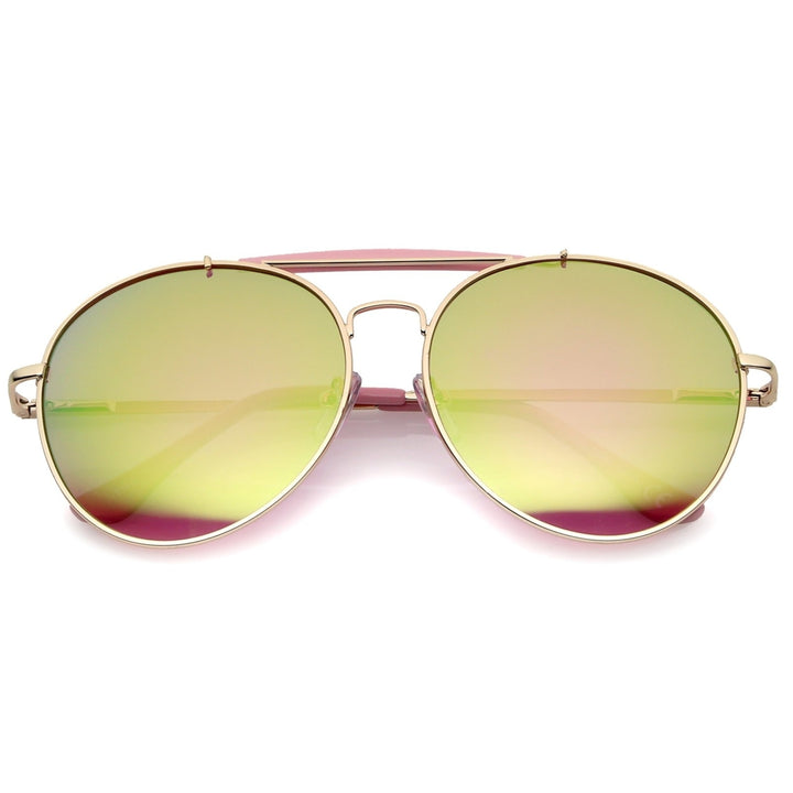 Oversize Double Nose Bridge Round Colored Mirror Lens Aviator Sunglasses 58mm Image 1