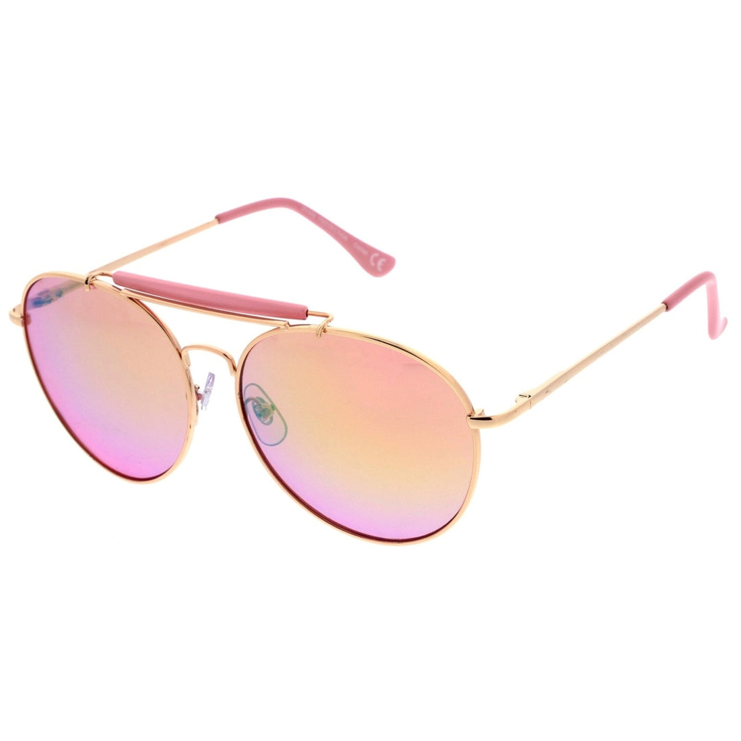 Oversize Double Nose Bridge Round Colored Mirror Lens Aviator Sunglasses 58mm Image 2