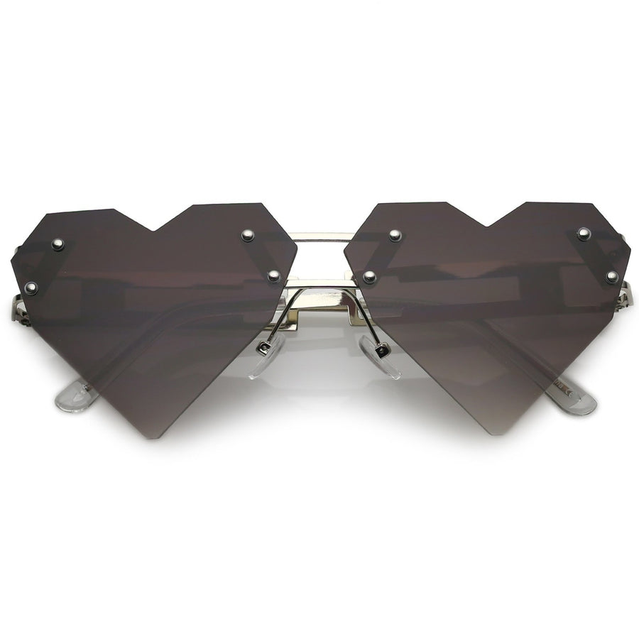 Oversize Laser Cut Heart Sunglasses With Metal Arms Rivet Tinted Lens 60mm Image 1