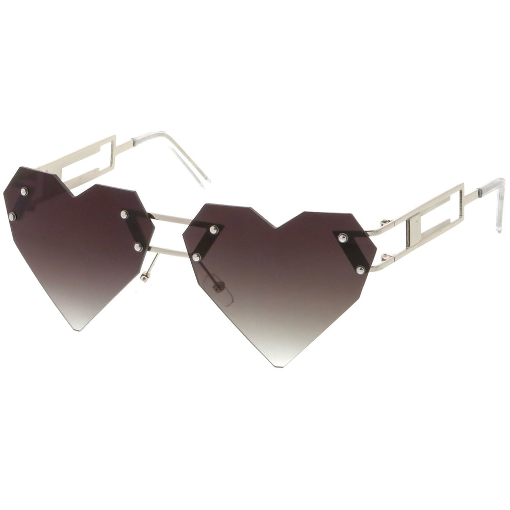 Oversize Laser Cut Heart Sunglasses With Metal Arms Rivet Tinted Lens 60mm Image 2