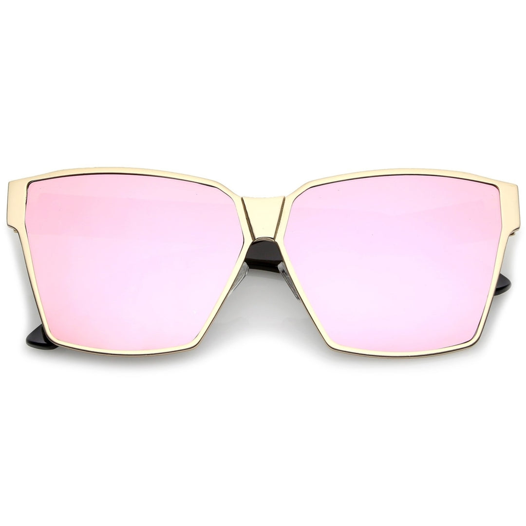 Oversize Matte Metal Accent Horn Rimmed Colored Mirror Flat Lens Square Sunglasses 63mm Image 1