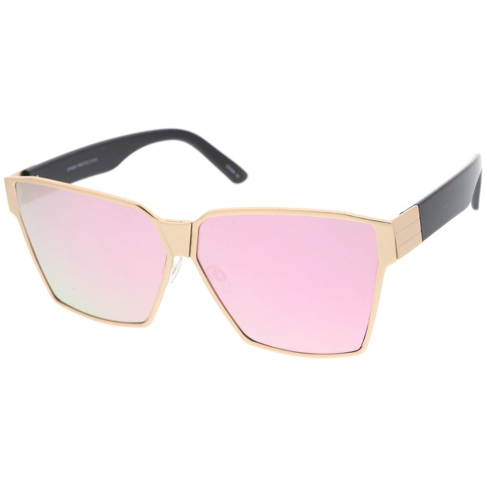 Oversize Matte Metal Accent Horn Rimmed Colored Mirror Flat Lens Square Sunglasses 63mm Image 2