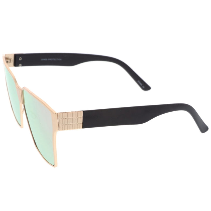 Oversize Matte Metal Accent Horn Rimmed Colored Mirror Flat Lens Square Sunglasses 63mm Image 3