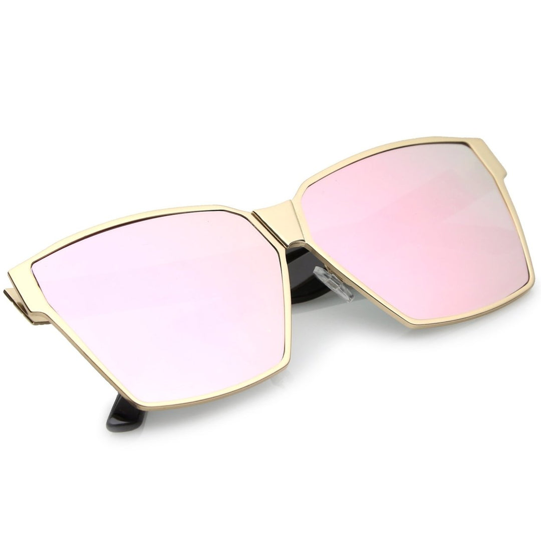 Oversize Matte Metal Accent Horn Rimmed Colored Mirror Flat Lens Square Sunglasses 63mm Image 4