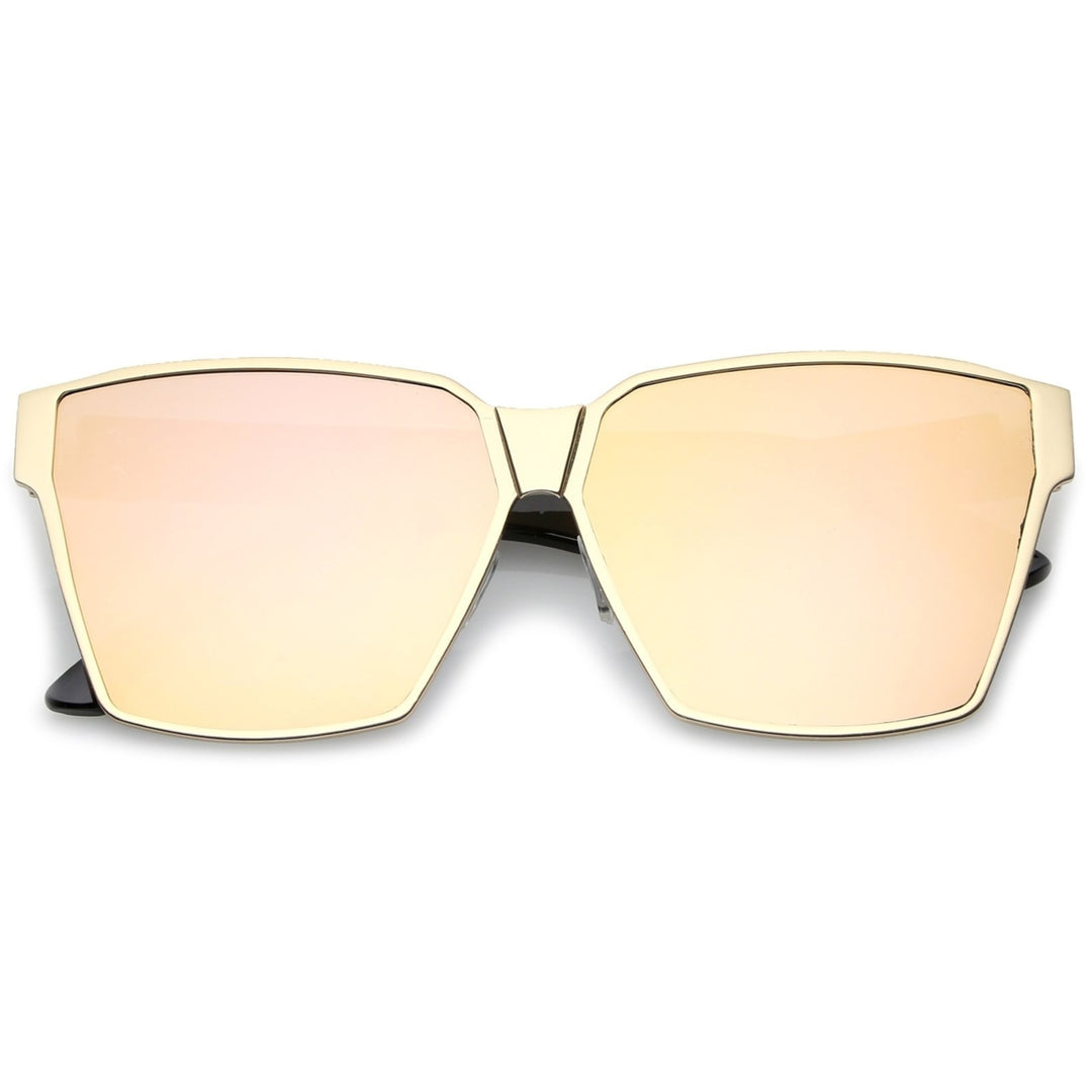 Oversize Matte Metal Accent Horn Rimmed Colored Mirror Flat Lens Square Sunglasses 63mm Image 4