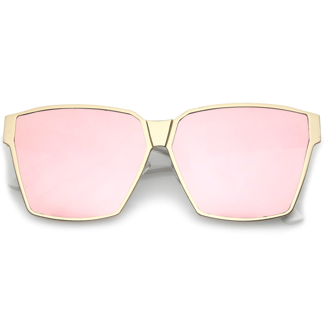 Oversize Matte Metal Accent Horn Rimmed Colored Mirror Flat Lens Square Sunglasses 63mm Image 6