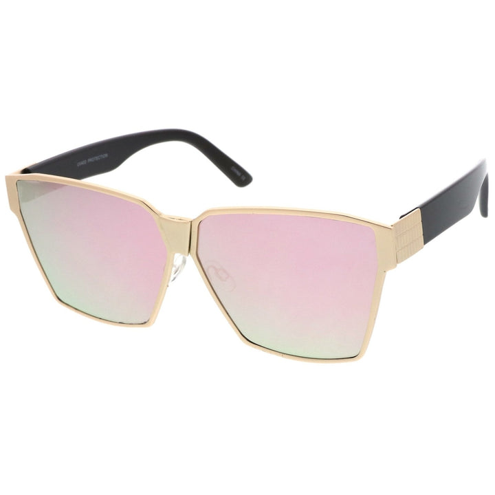 Oversize Metal Accent Horn Rimmed Colored Mirror Flat Lens Square Sunglasses 63mm Image 2
