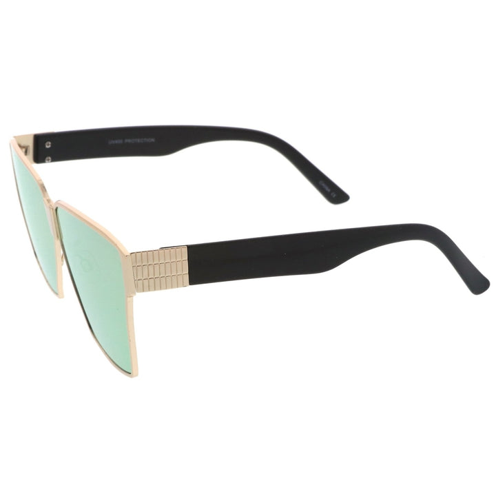 Oversize Metal Accent Horn Rimmed Colored Mirror Flat Lens Square Sunglasses 63mm Image 3