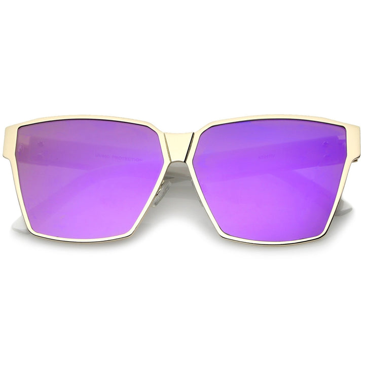 Oversize Metal Accent Horn Rimmed Colored Mirror Flat Lens Square Sunglasses 63mm Image 4