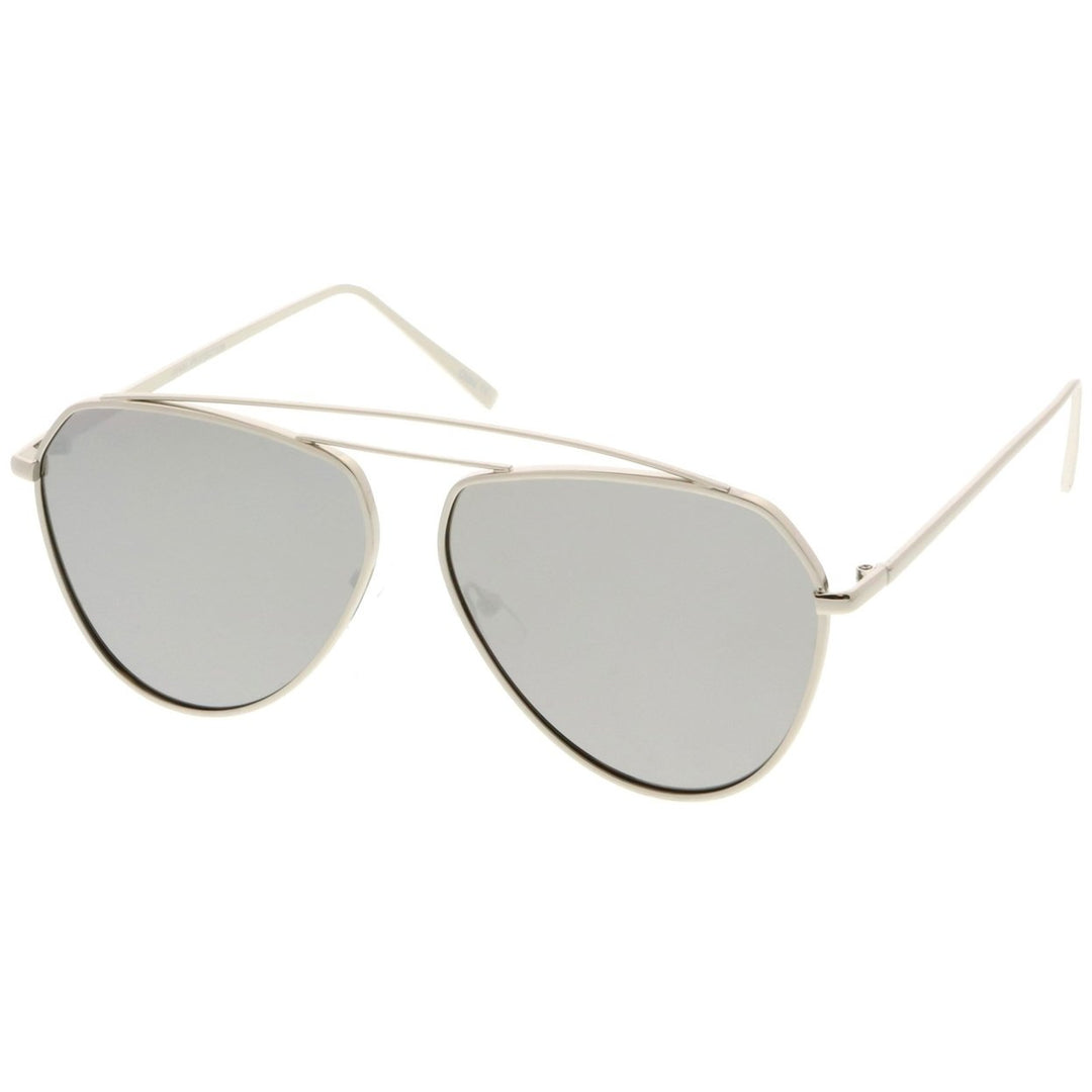 Oversize Metal Aviator Sunglasses Curved Crossbar Colored Mirror Flat Lens 59mm Image 2