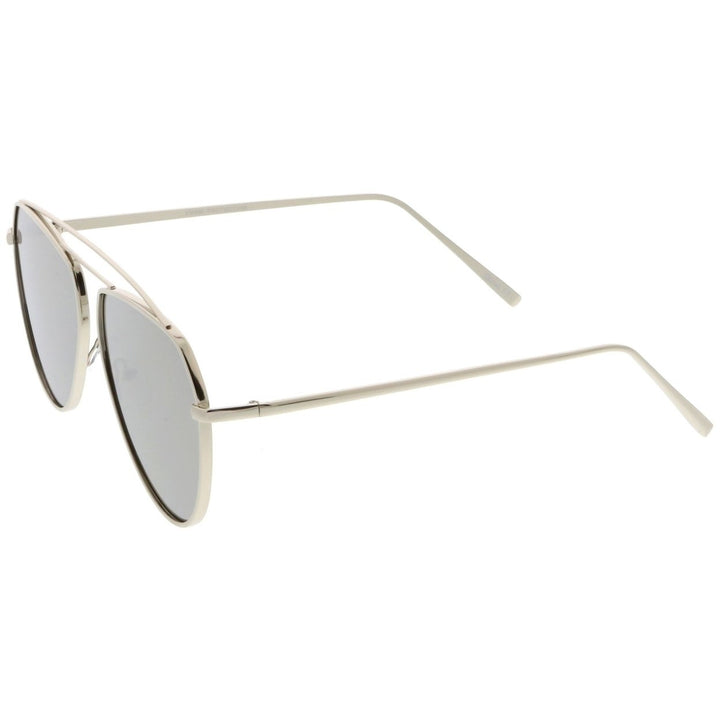 Oversize Metal Aviator Sunglasses Curved Crossbar Colored Mirror Flat Lens 59mm Image 3