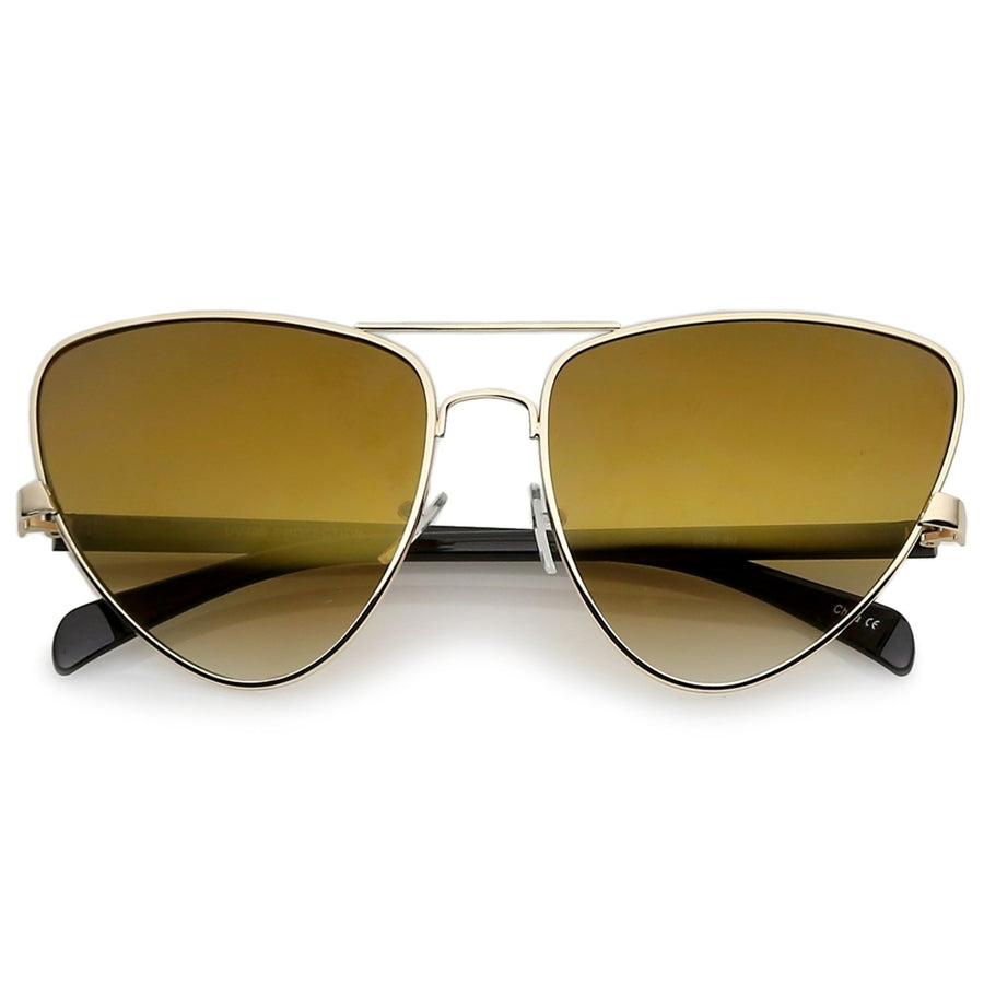 Oversize Metal Crossbar Colored Mirror Lens Cat Eye Sunglasses 60mm Image 1