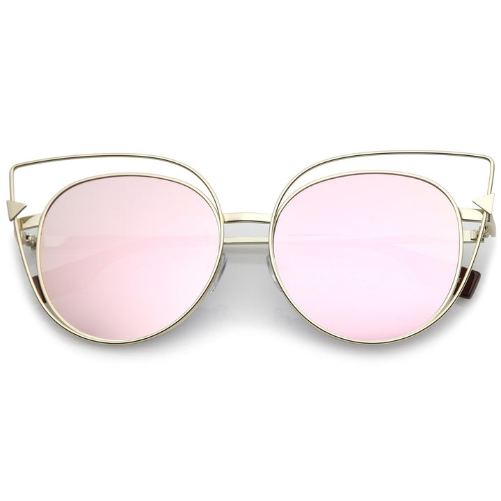 Oversize Metal Cutout Frame Arrow Accent Pink Mirror Flat Lens Cat Eye Sunglasses 57mm Image 1