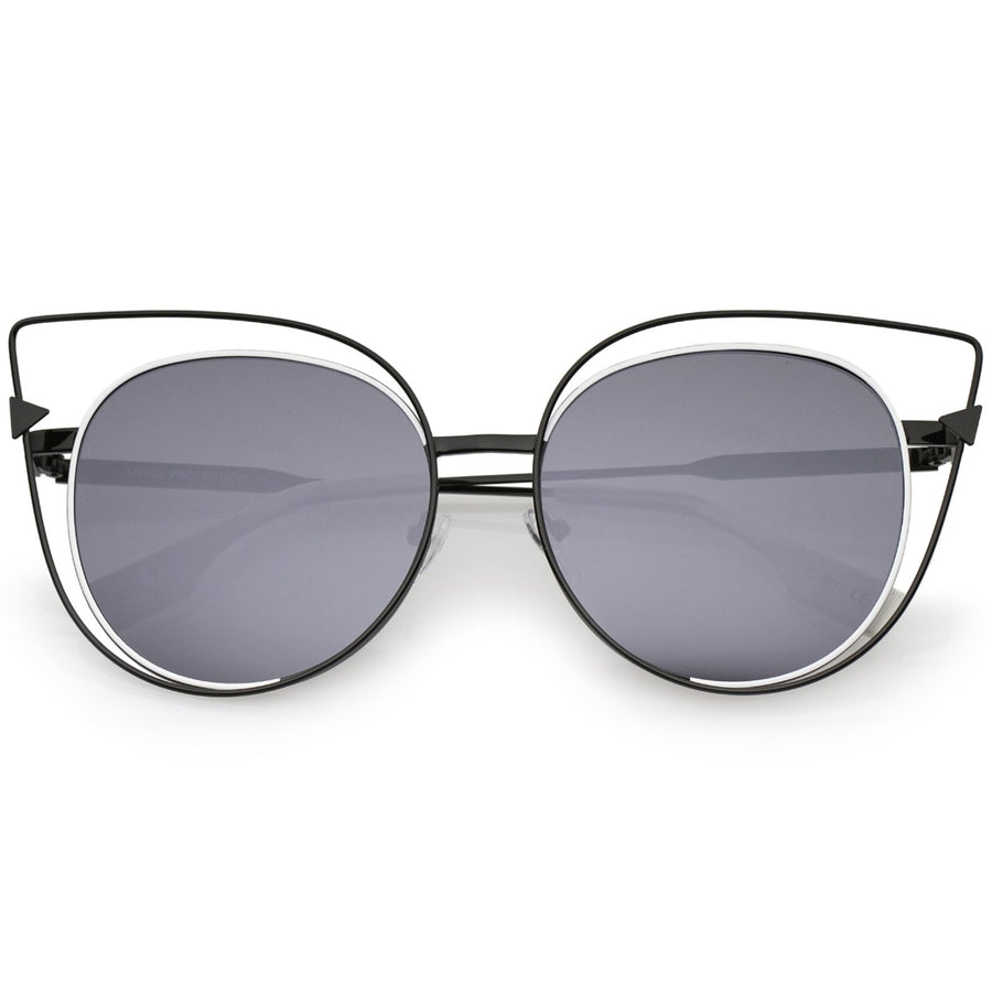 Oversize Metal Cutout Frame Arrow Accent Flat Lens Cat Eye Sunglasses 57mm Image 1