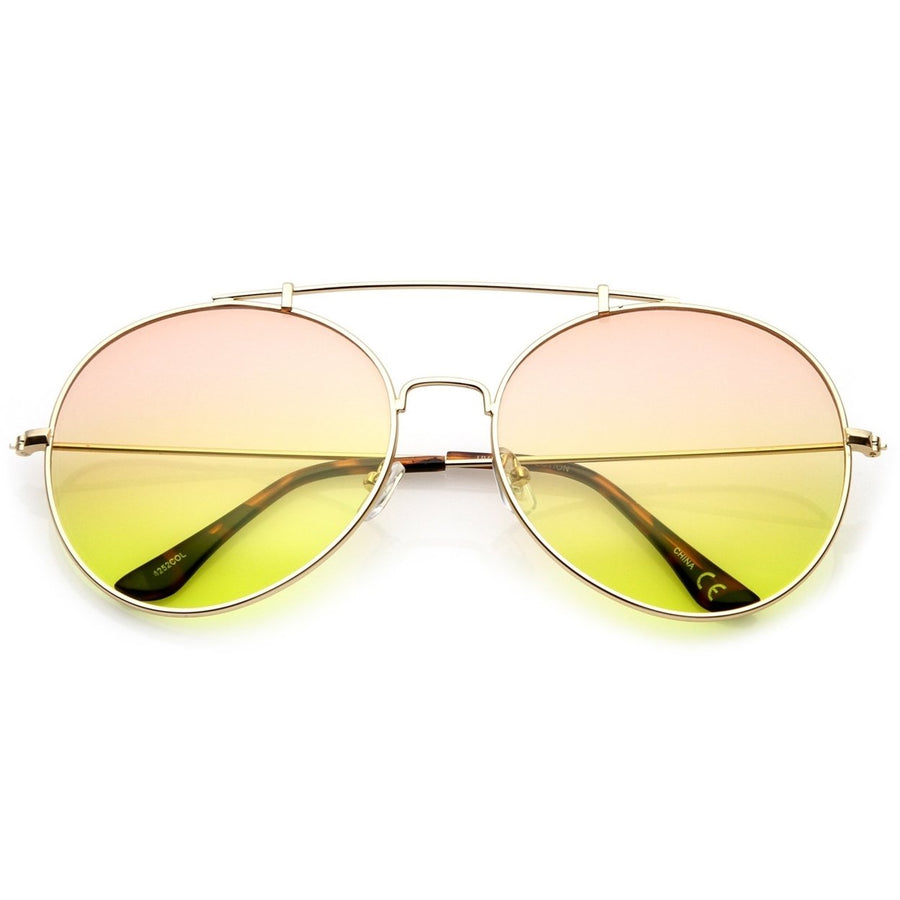 Oversize Metal Double Nose Bridge Slim Arms Gradient Round Lens Aviator Sunglasses 64mm Image 1