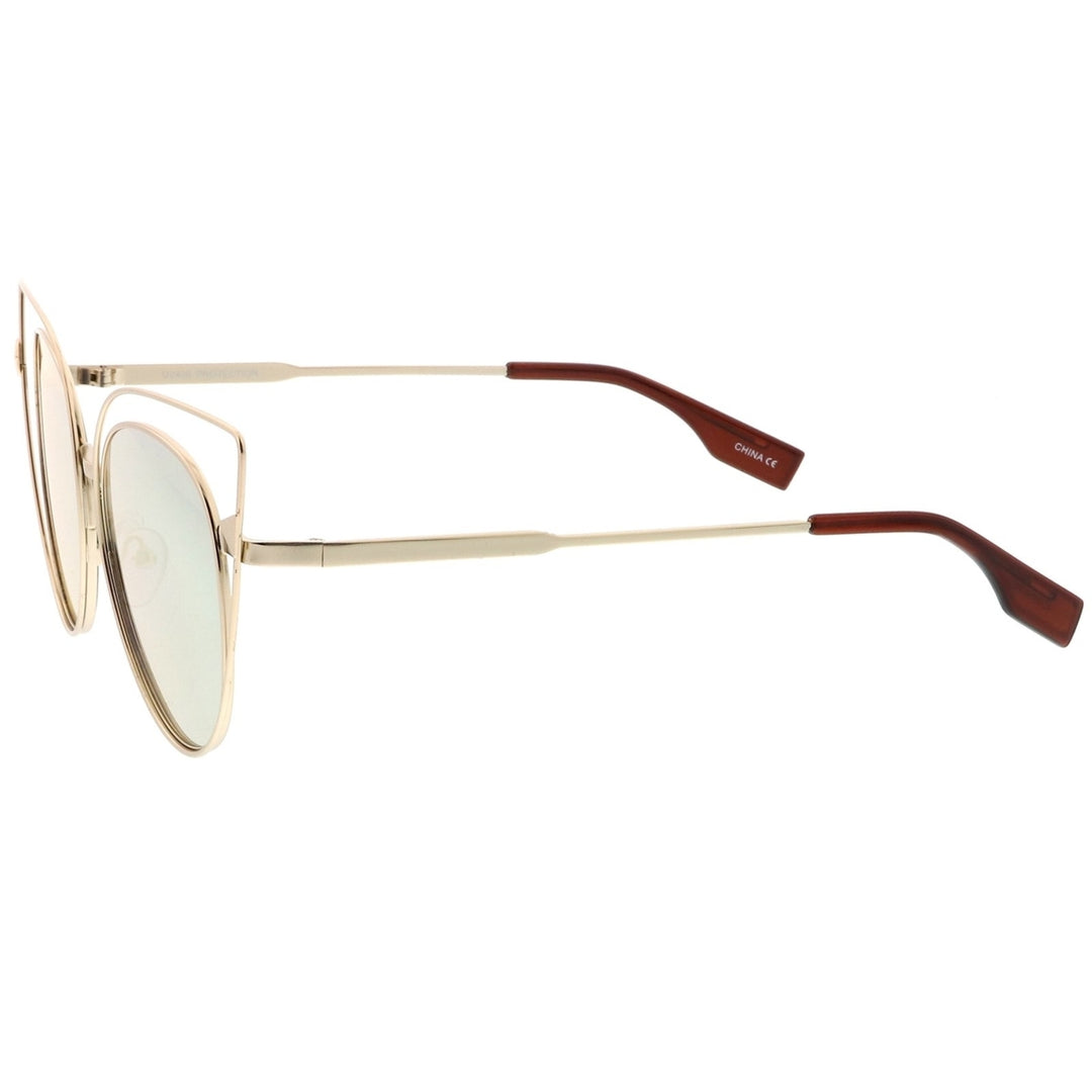 Oversize Metal Cutout Frame Arrow Accent Pink Mirror Flat Lens Cat Eye Sunglasses 57mm Image 3