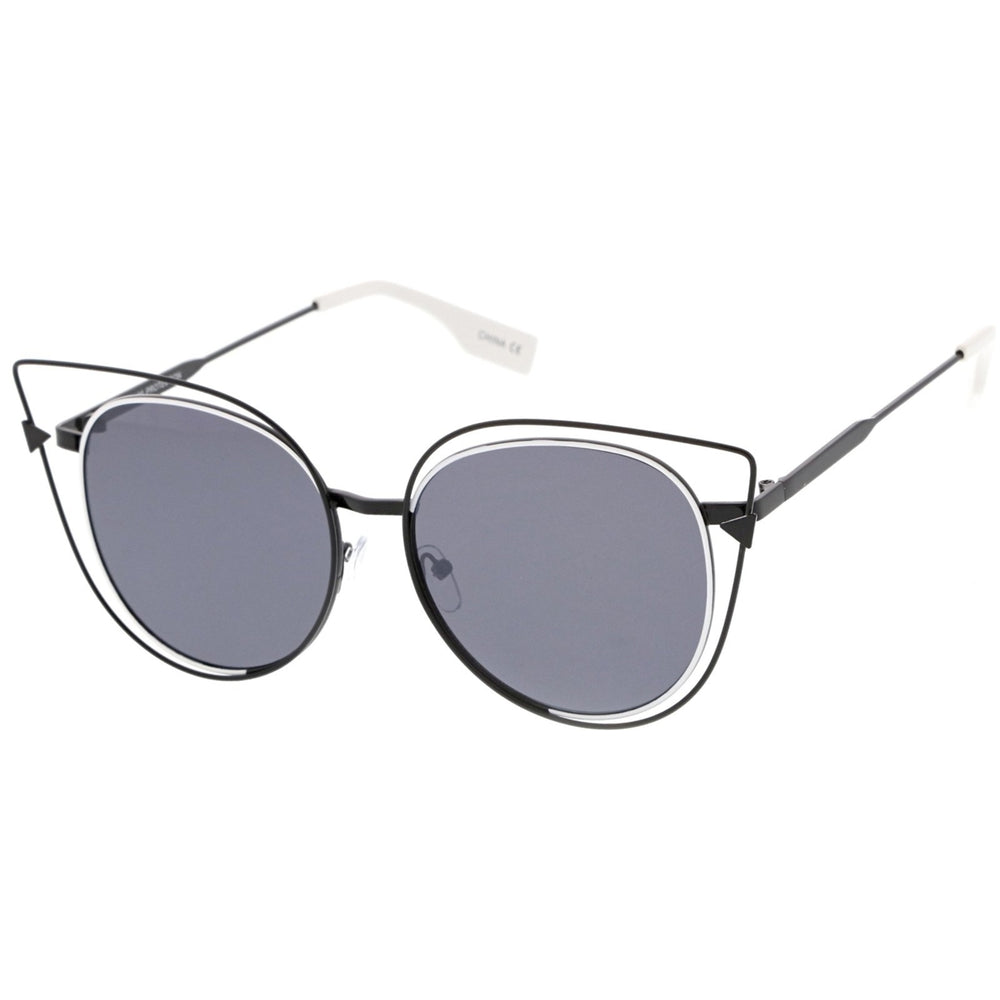 Oversize Metal Cutout Frame Arrow Accent Flat Lens Cat Eye Sunglasses 57mm Image 2
