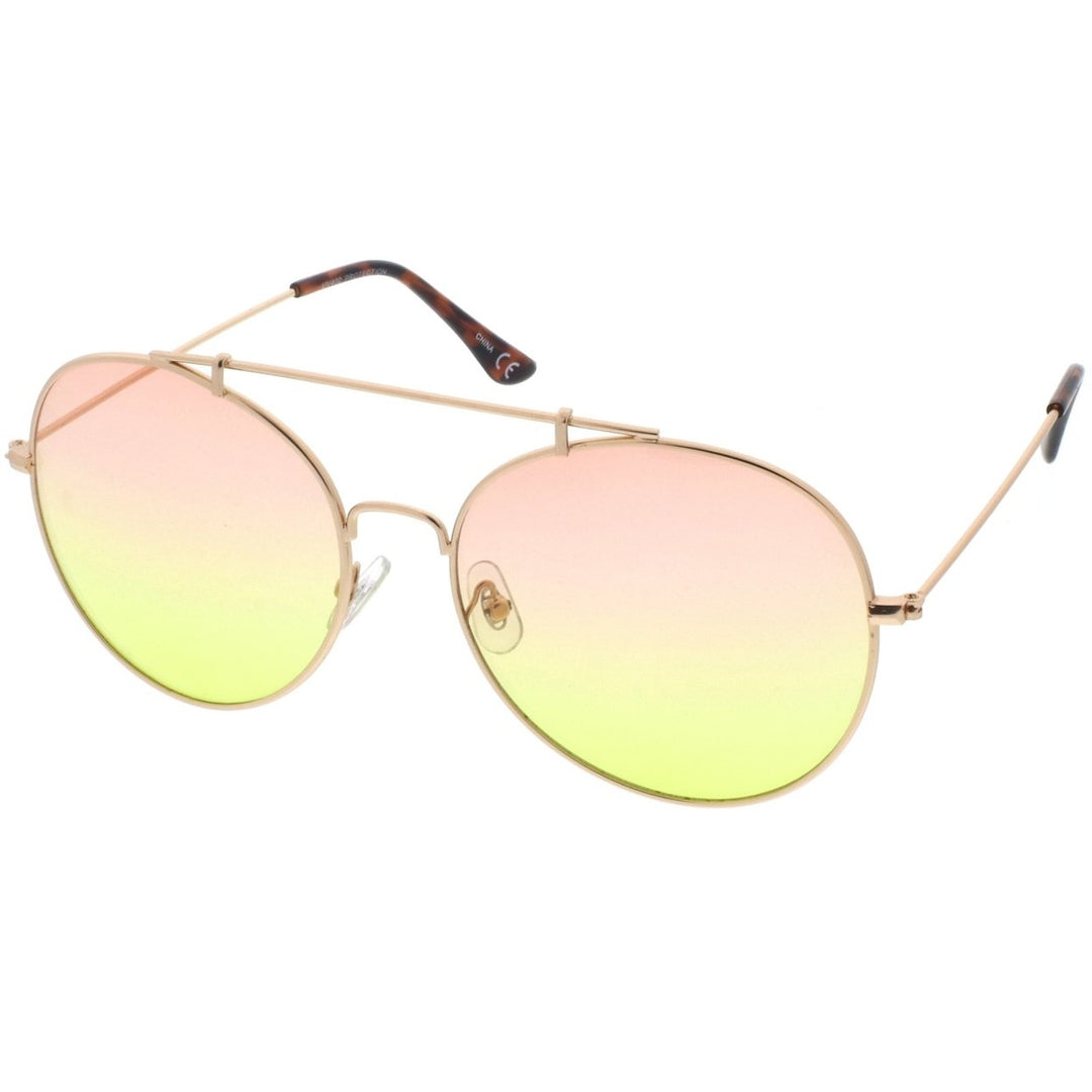 Oversize Metal Double Nose Bridge Slim Arms Gradient Round Lens Aviator Sunglasses 64mm Image 2