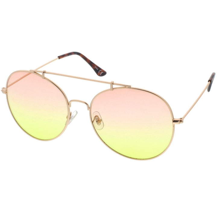 Oversize Metal Double Nose Bridge Slim Arms Gradient Round Lens Aviator Sunglasses 64mm Image 2