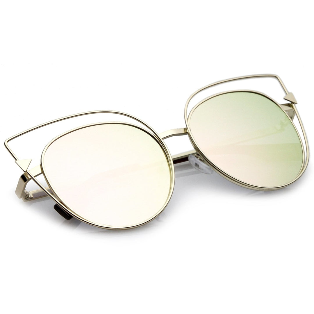 Oversize Metal Cutout Frame Arrow Accent Pink Mirror Flat Lens Cat Eye Sunglasses 57mm Image 4