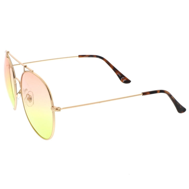 Oversize Metal Double Nose Bridge Slim Arms Gradient Round Lens Aviator Sunglasses 64mm Image 3