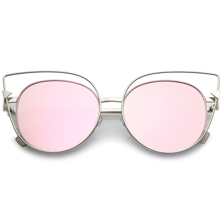 Oversize Metal Cutout Frame Arrow Accent Pink Mirror Flat Lens Cat Eye Sunglasses 57mm Image 4