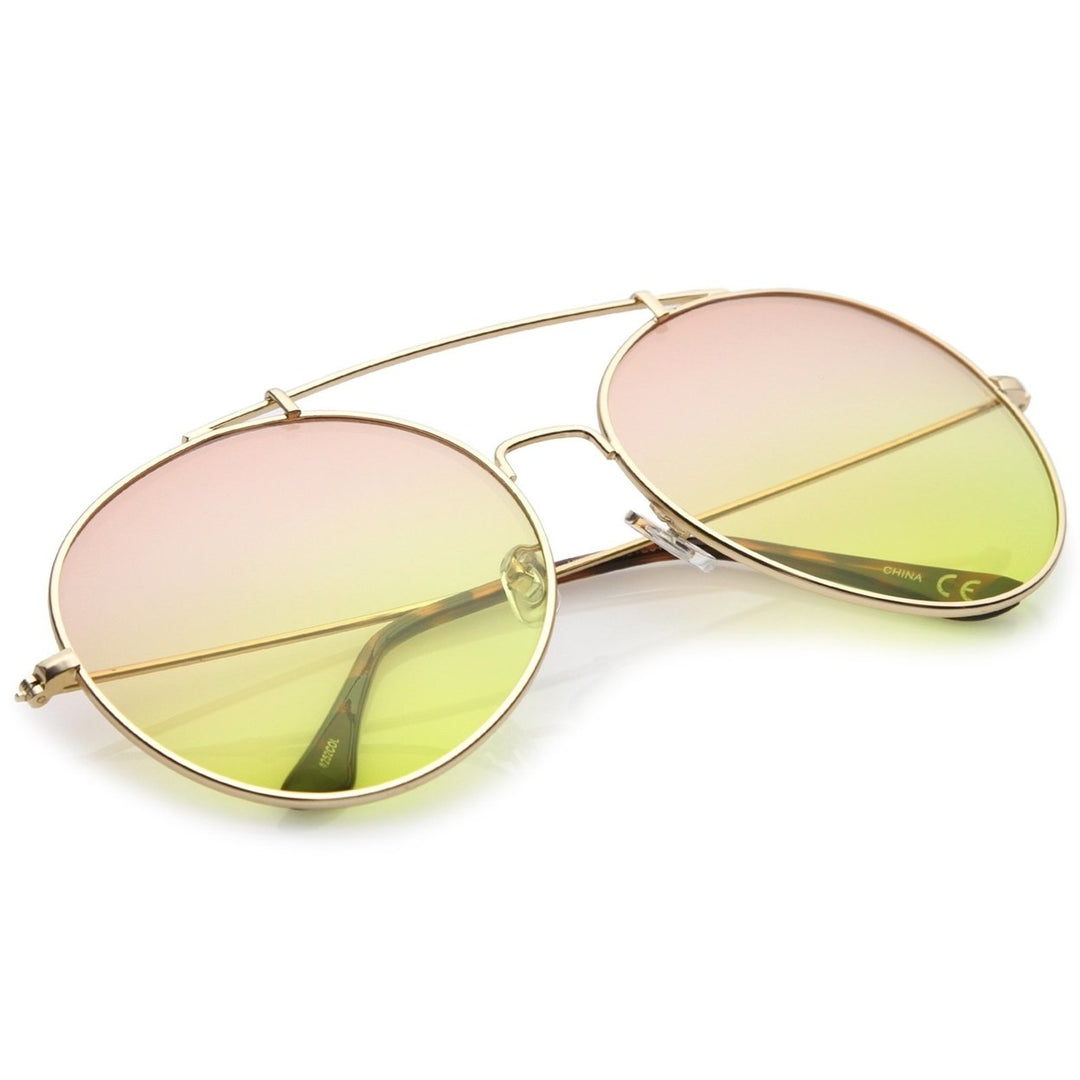 Oversize Metal Double Nose Bridge Slim Arms Gradient Round Lens Aviator Sunglasses 64mm Image 4