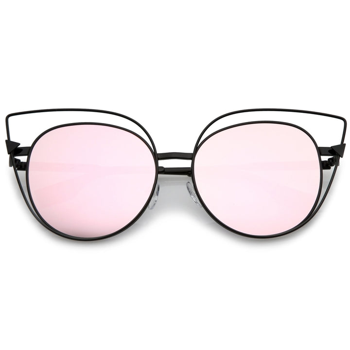 Oversize Metal Cutout Frame Arrow Accent Pink Mirror Flat Lens Cat Eye Sunglasses 57mm Image 6