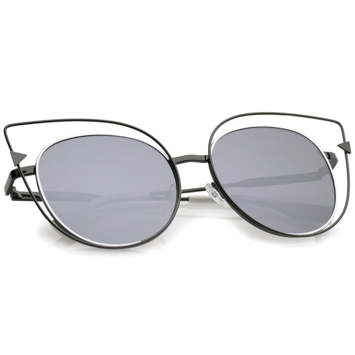 Oversize Metal Cutout Frame Arrow Accent Flat Lens Cat Eye Sunglasses 57mm Image 4