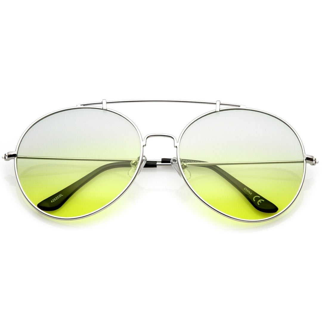 Oversize Metal Double Nose Bridge Slim Arms Gradient Round Lens Aviator Sunglasses 64mm Image 4