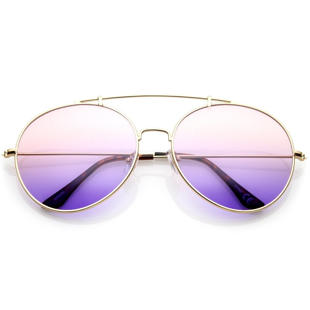 Oversize Metal Double Nose Bridge Slim Arms Gradient Round Lens Aviator Sunglasses 64mm Image 6