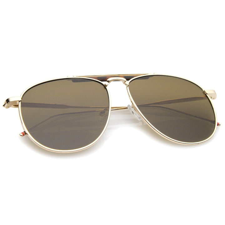 Oversize Metal Aviator Sunglasses 57mm Double Nose Bridge Ultra Slim Temples Image 4