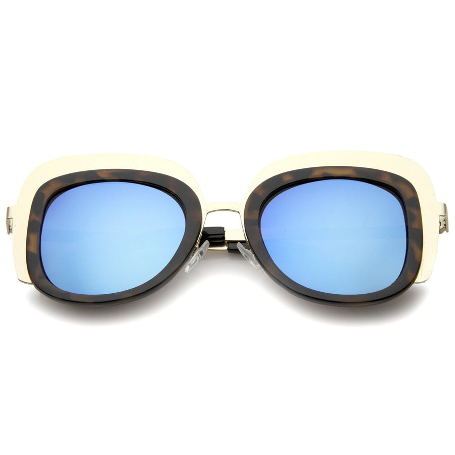 Oversize Metal Frame Border Colored Mirror Lens Square Sunglasses 43mm Image 1