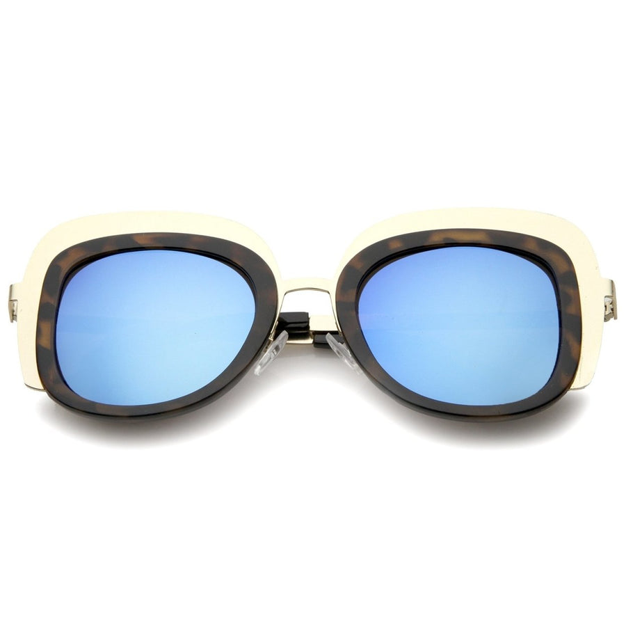 Oversize Metal Frame Colored Mirror Lens Square Sunglasses 50mm Lens Width Image 1