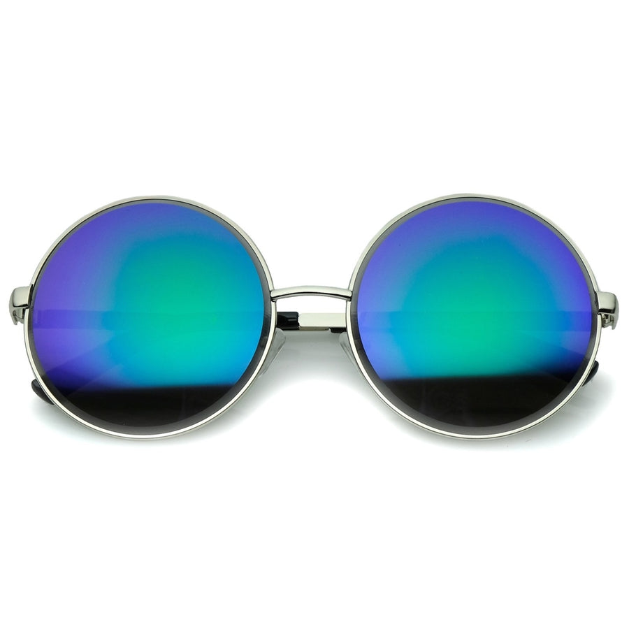 Oversize Round Sunglasses Metal Frame Colored Mirror Lens 60mm UV400 Protection Image 1