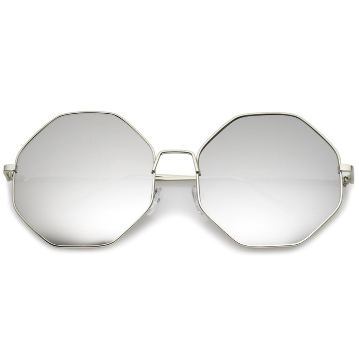 Oversize Metal Frame Slim Temple Colored Mirror Lens Hexagon Sunglasses 63mm Image 4