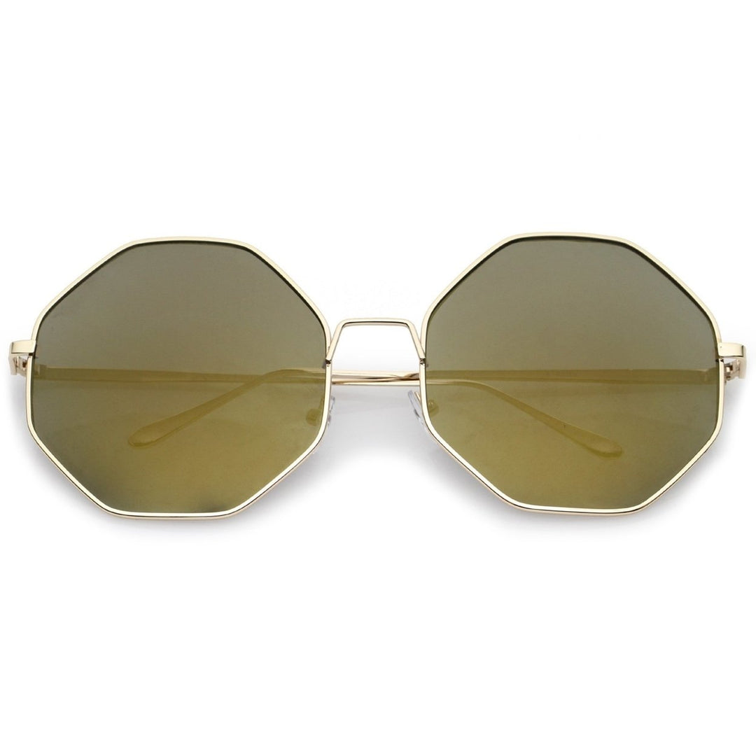 Oversize Metal Frame Slim Temple Colored Mirror Lens Hexagon Sunglasses 63mm Image 6