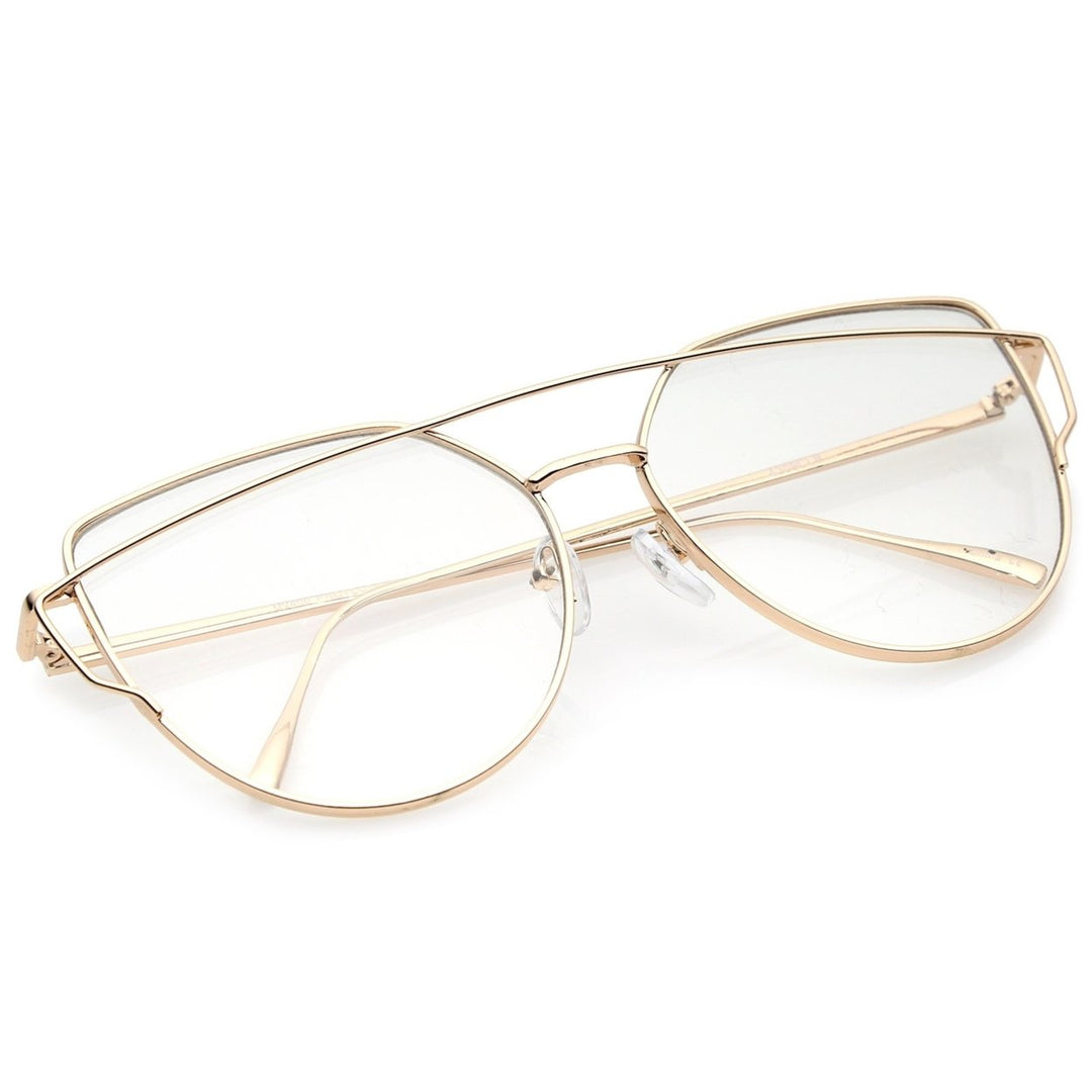 Oversize Metal Frame Aviator Eyeglasses Clear Flat Lens 62mm Thin Temple Image 4