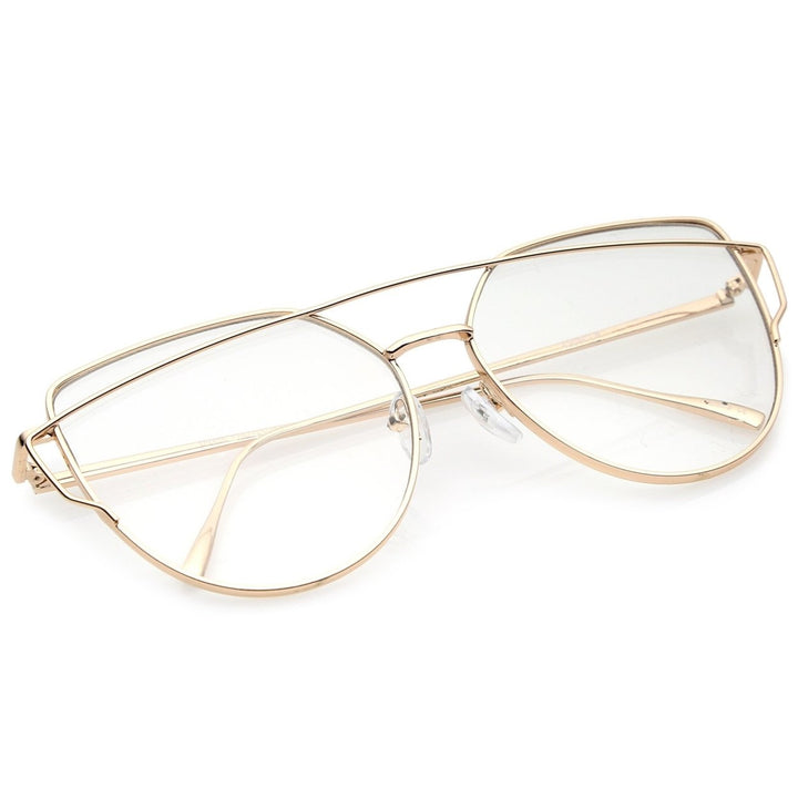 Oversize Metal Frame Aviator Eyeglasses Clear Flat Lens 62mm Thin Temple Image 4