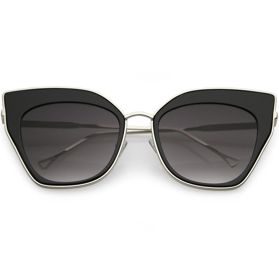 Oversize Pointed Cat Eye Sunglasses 58mm Slim Metal Nose Bridge Square Lens Image 1