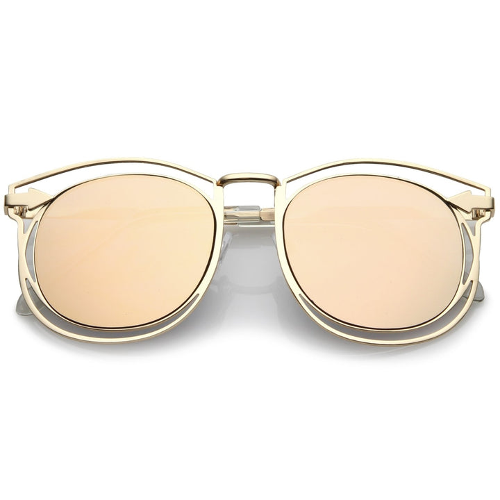 Oversize Open Metal Horn Rimmed Sunglasses With Arrow Design And Round Mirror Flat Lens 55mm Image 1