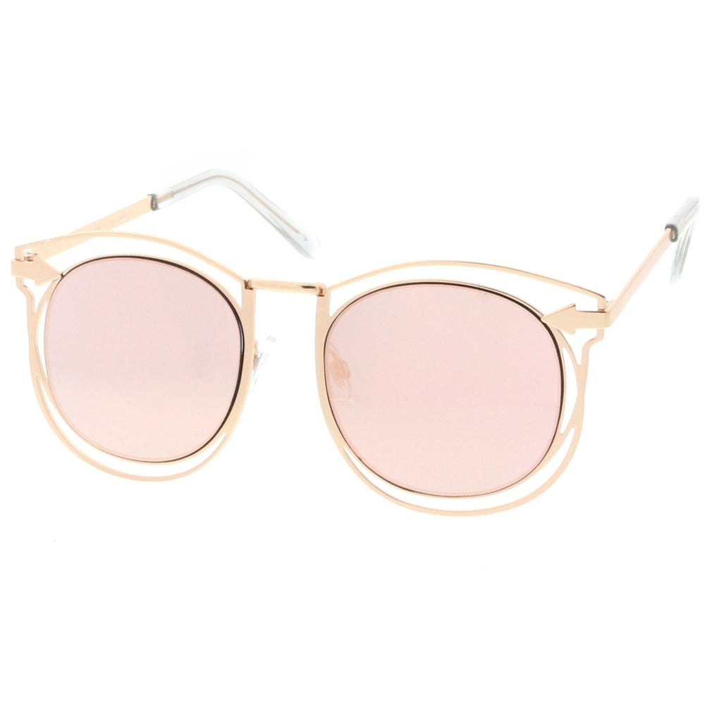 Oversize Open Metal Horn Rimmed Sunglasses With Arrow Design And Round Mirror Flat Lens 55mm Image 2