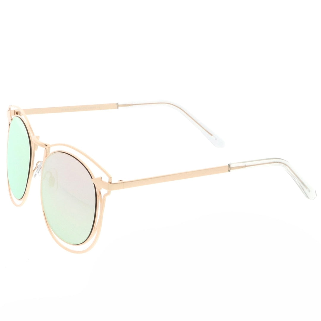 Oversize Open Metal Horn Rimmed Sunglasses With Arrow Design And Round Mirror Flat Lens 55mm Image 3