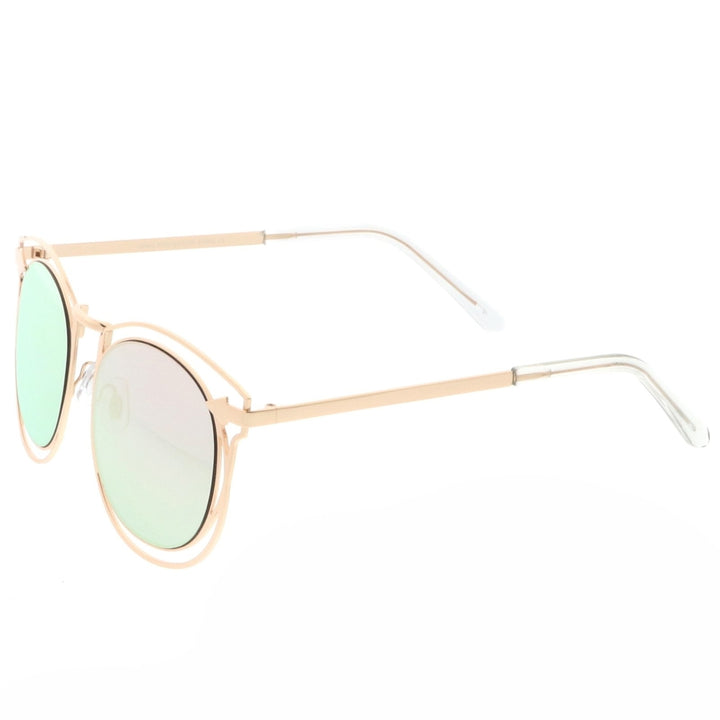 Oversize Open Metal Horn Rimmed Sunglasses With Arrow Design And Round Mirror Flat Lens 55mm Image 3