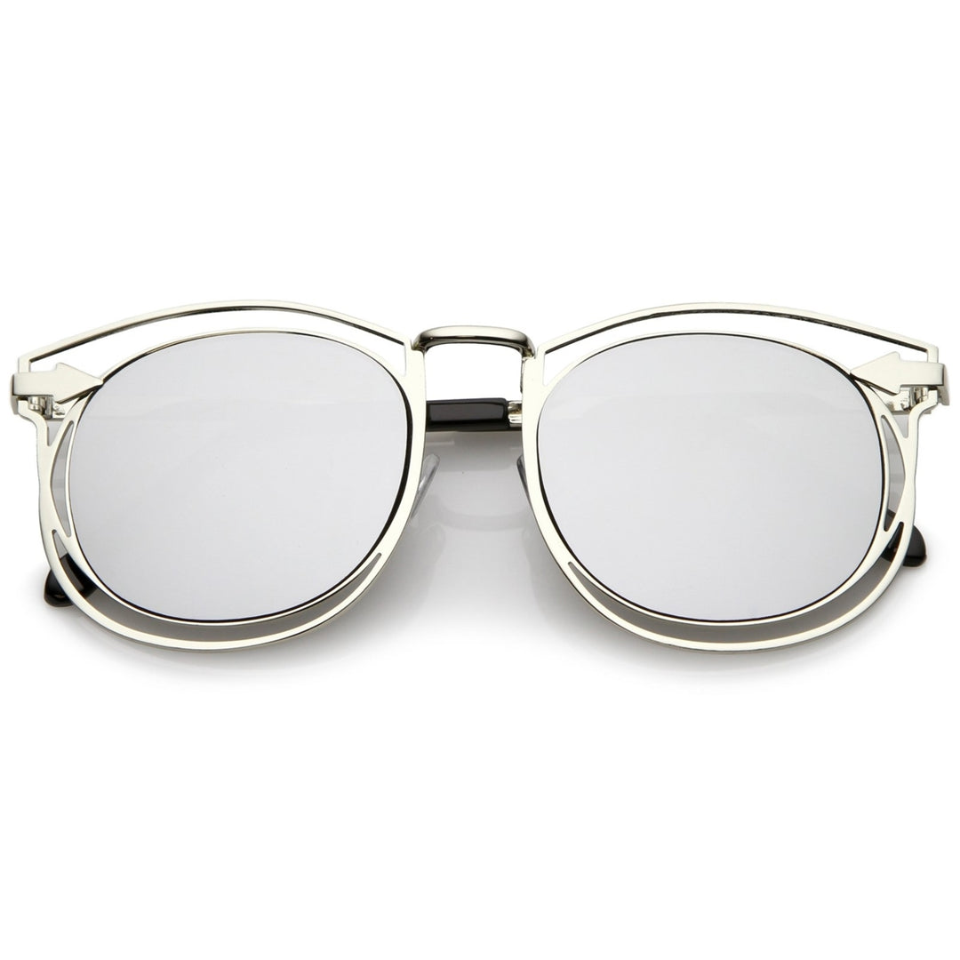 Oversize Open Metal Horn Rimmed Sunglasses With Arrow Design And Round Mirror Flat Lens 55mm Image 4