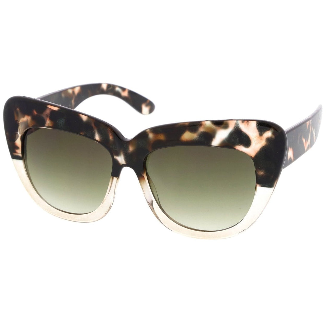 Oversize Cat Eye Sunglasses 55mm Square Lens Wide Temple Printed Design UV400 Image 2