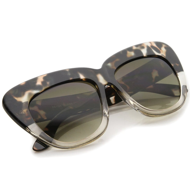 Oversize Cat Eye Sunglasses 55mm Square Lens Wide Temple Printed Design UV400 Image 4