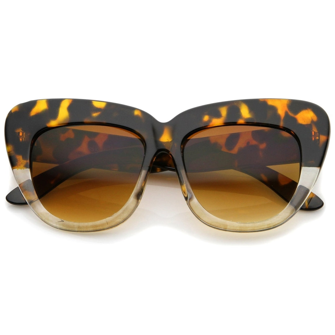 Oversize Cat Eye Sunglasses 55mm Square Lens Wide Temple Printed Design UV400 Image 4