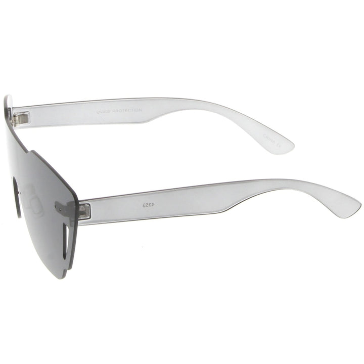 Oversize Rimless Cutout Thick Arms Tinted Mono Lens Shield Sunglasses 73mm Image 3
