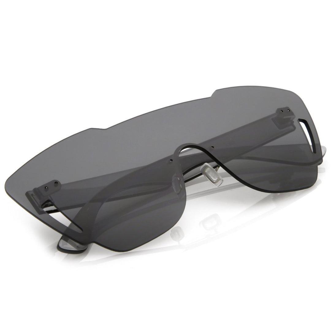 Oversize Rimless Cutout Thick Arms Tinted Mono Lens Shield Sunglasses 73mm Image 4